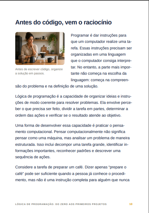 Página interna de conteúdo do eBook Lógica de Programação: Do Zero aos Primeiros Projetos