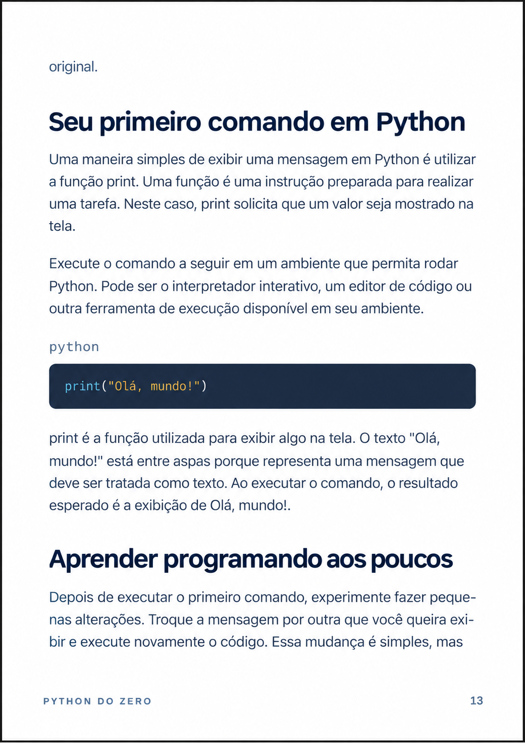 Página interna de conteúdo do eBook Python do Zero
